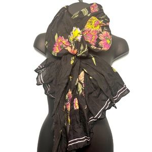 • Floral Scarf - Black Yellow, Pink, Purple and Green Flowers